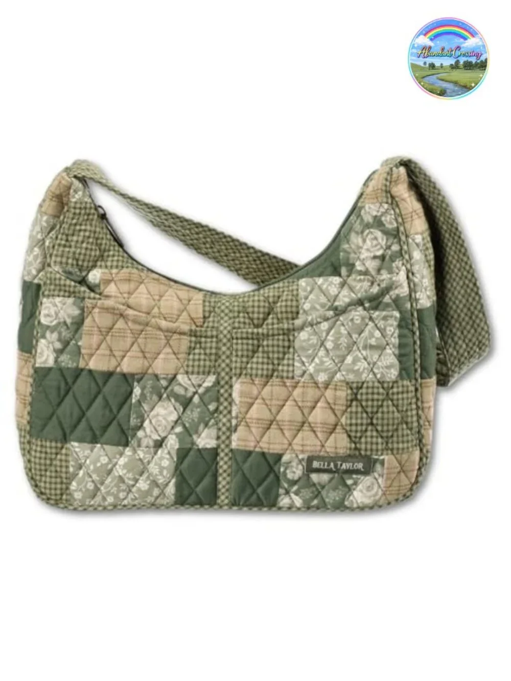 Quilted Cotton Hobo Shoulder Bag with Patchwork, Zipper Top, 5 Pockets
